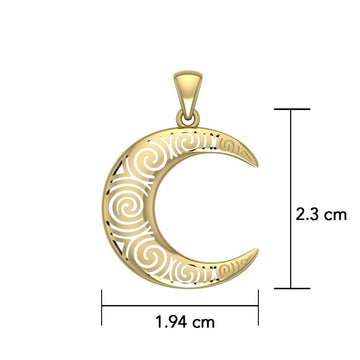 Spiral Crescent Moon Solid Gold Pendant GPD5477 - Jewelry